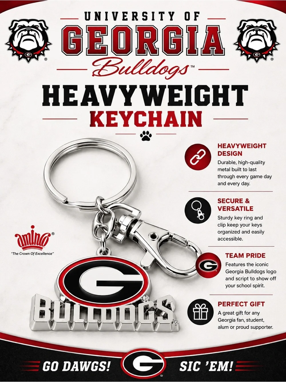 Georgia Bulldogs “G”Heavyweight Keychain
